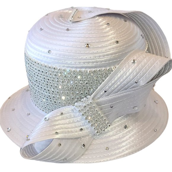 Beautiful designer couture special occasion satin ribbon hat White